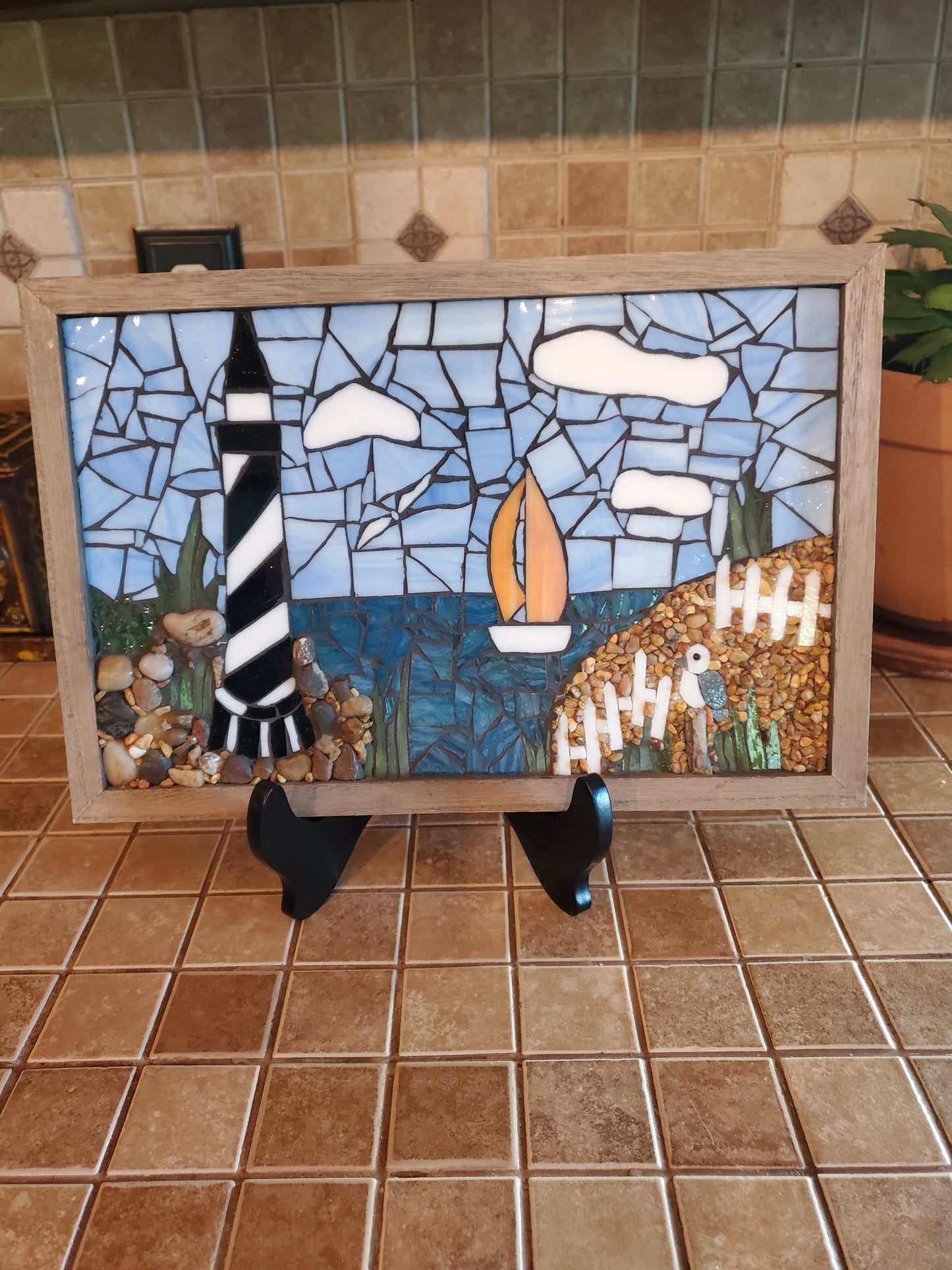 Art Box Gallery Lighthouse with picket fence Susan Pilgrim Glass Mosaic St. Augustine Susan Pilgrim