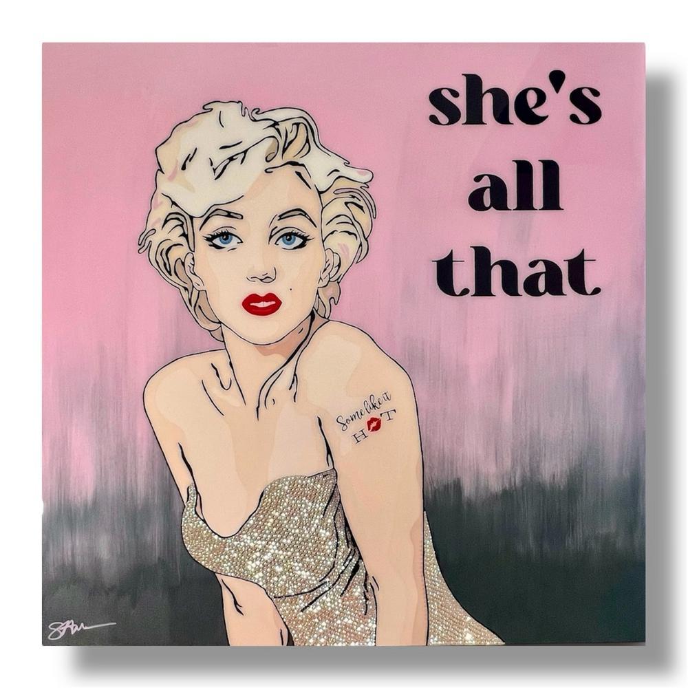 She’s All That by Stephanie Hansen | Airbrush, Austrian crystal and resin on Cradled hardboard | Art Box Gallery | St. Augustine, FL