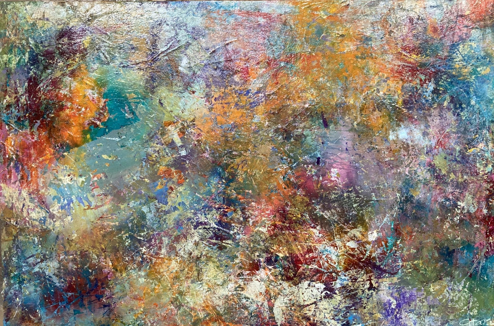 Abstract painting with a variety of colors and textures