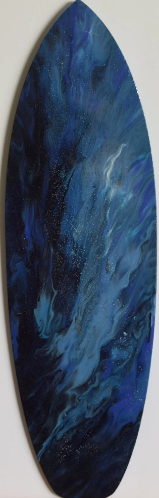 Abstract blue and black painting on a white background