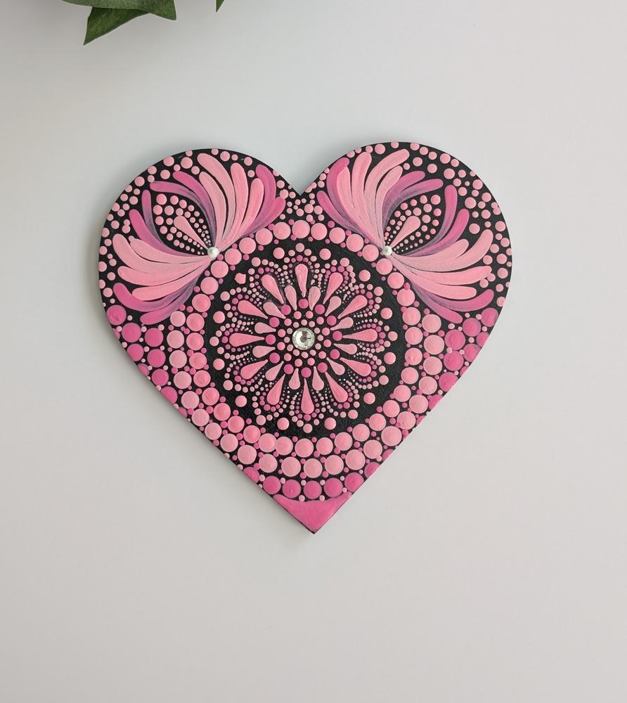 Blush Harmony Heart Mandala by Subashree Sivaprakasam | Dot Mandala on MDF Wood | Art Box Gallery | St. Augustine, FL