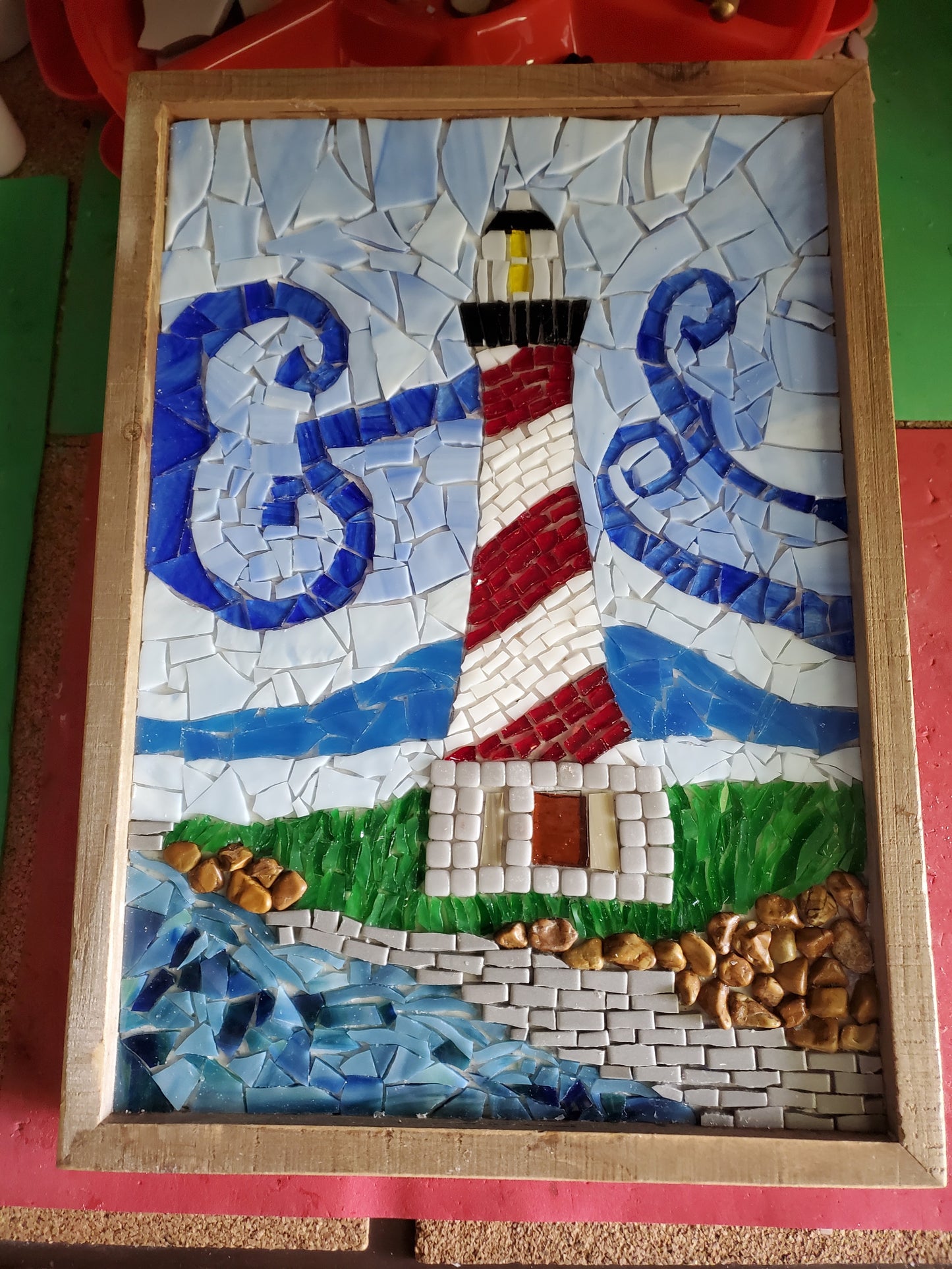 Art Box Gallery Lighthouse and Rock Wall Susan Pilgrim Glass Mosaic St. Augustine Susan Pilgrim