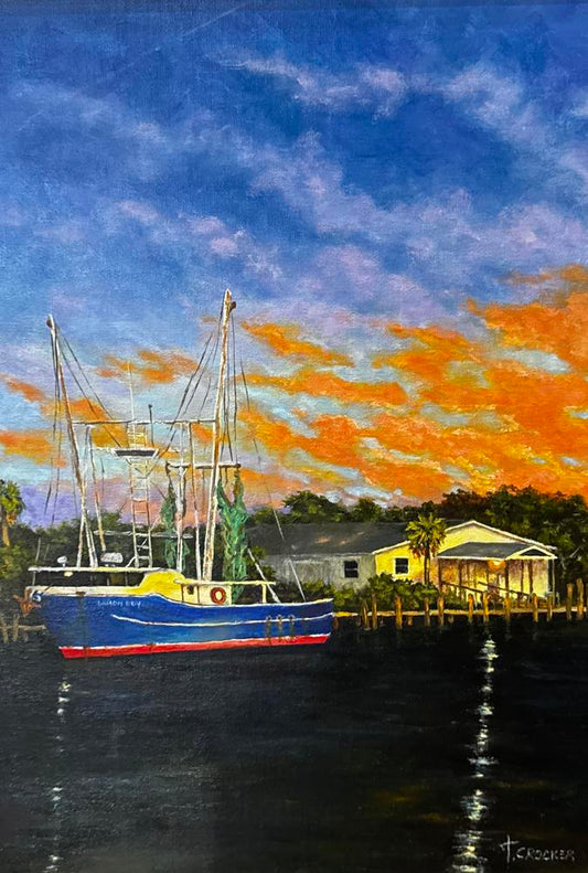 Shrimper At Dusk by Tom Crocker | Oil on Canvas | Art Box Gallery | St. Augustine, FL