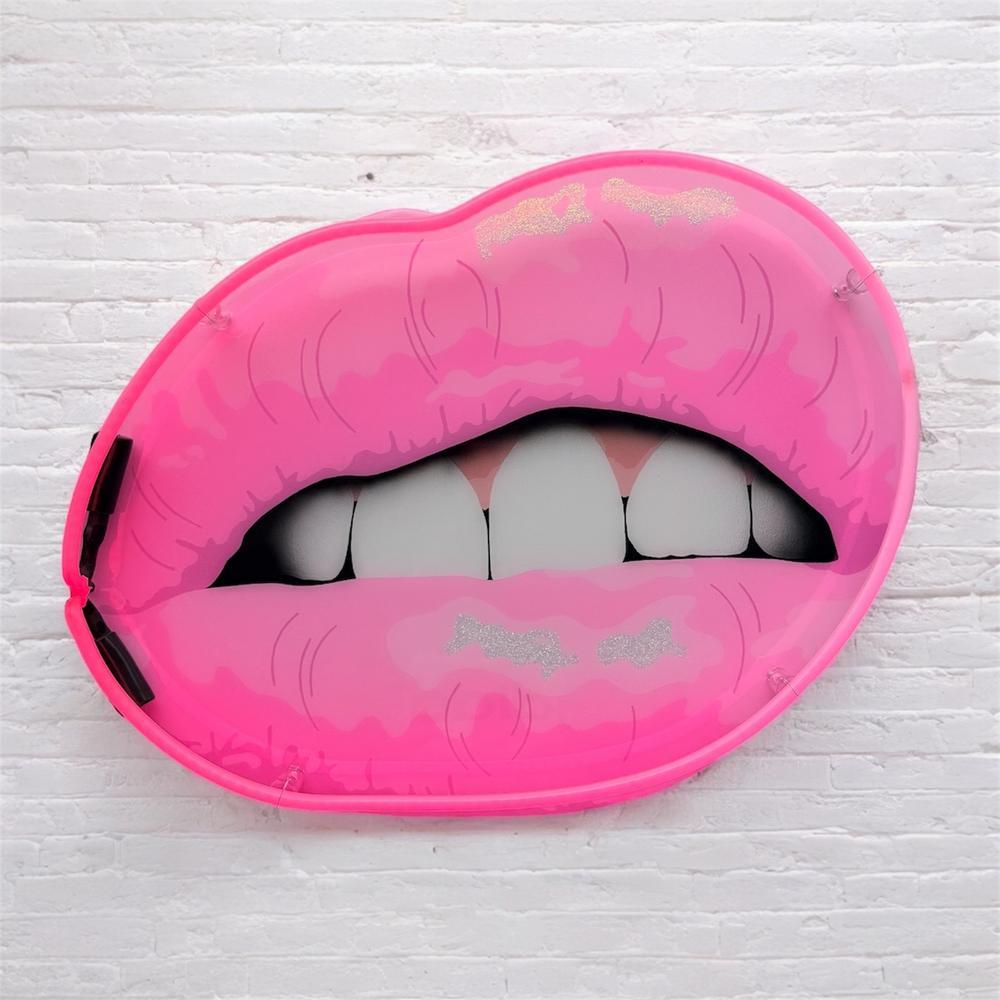 Flirtatious by Stephanie Hansen | Resin, glitter and neon glass tube on Cradled hardboard | Art Box Gallery | St. Augustine, FL