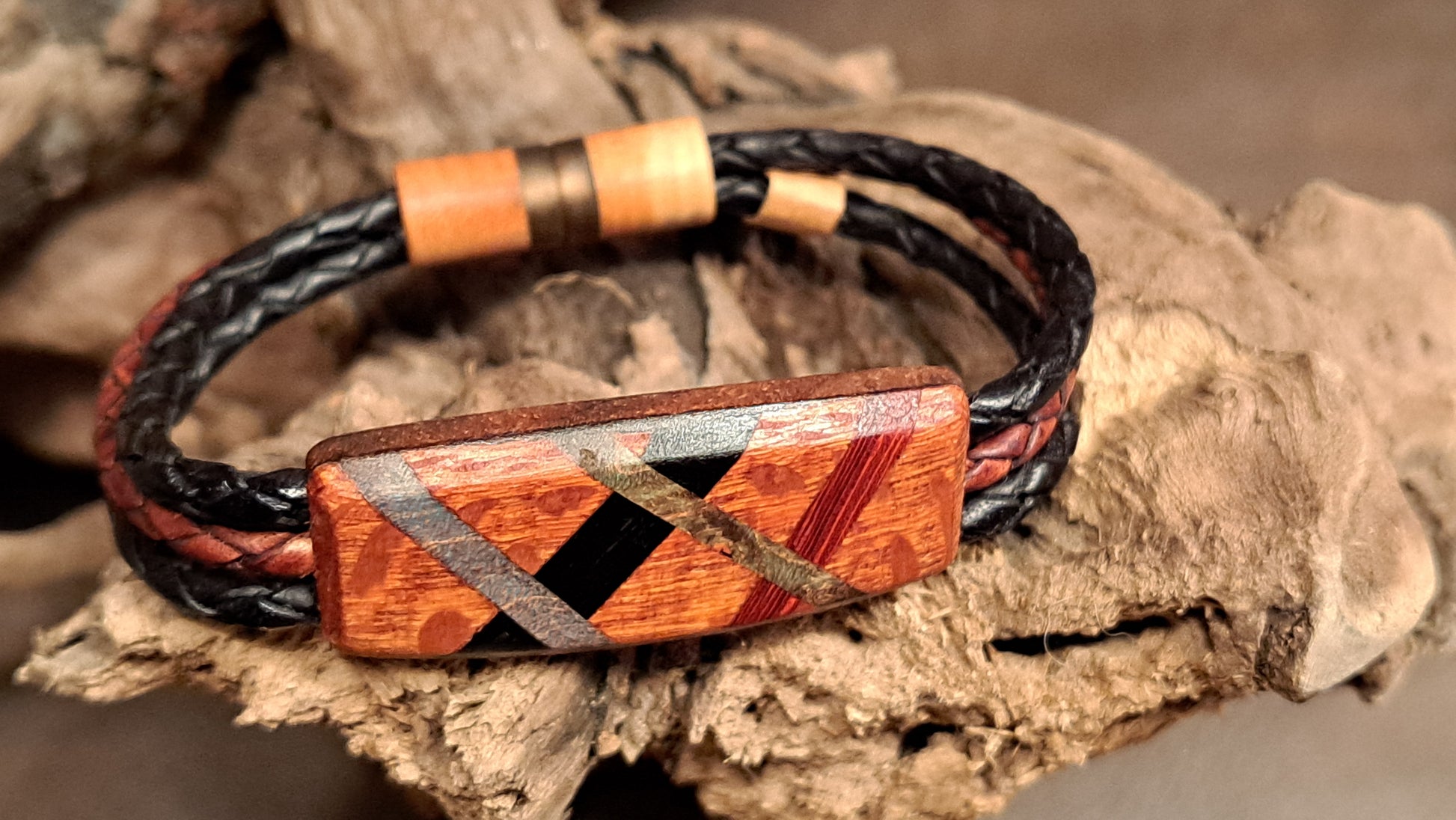 Art Box Gallery Wood, Resin & Leather Bracelets Norm LeBlanc Bracelets Leather Norm LeBlanc Resin Wearables Wood