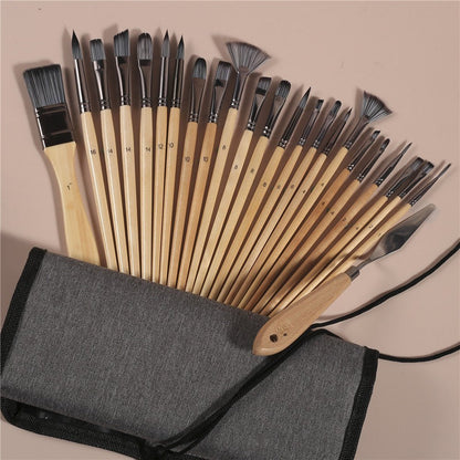 24 - Piece Premium Wooden Paint Brush Set - Art Box Gallery - Art Box Gallery