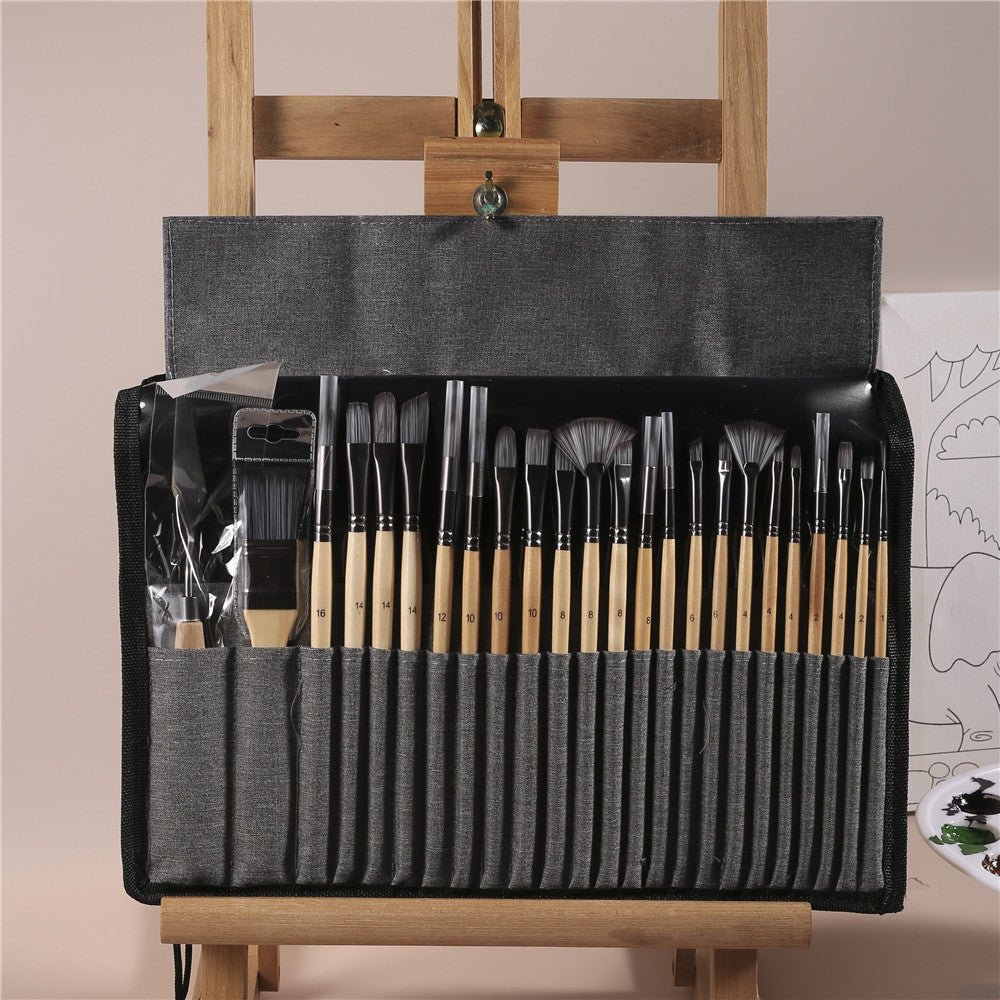 24 - Piece Premium Wooden Paint Brush Set - Art Box Gallery - Art Box Gallery