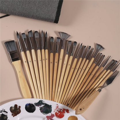 24 - Piece Premium Wooden Paint Brush Set - Art Box Gallery - Art Box Gallery