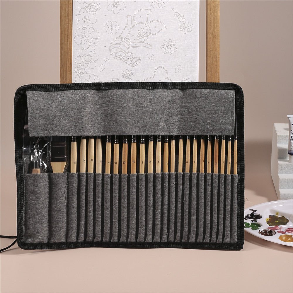 24 - Piece Premium Wooden Paint Brush Set - Art Box Gallery - Art Box Gallery