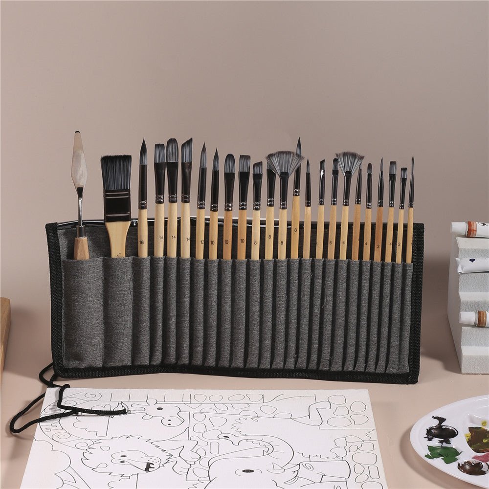 24 - Piece Premium Wooden Paint Brush Set - Art Box Gallery - Art Box Gallery