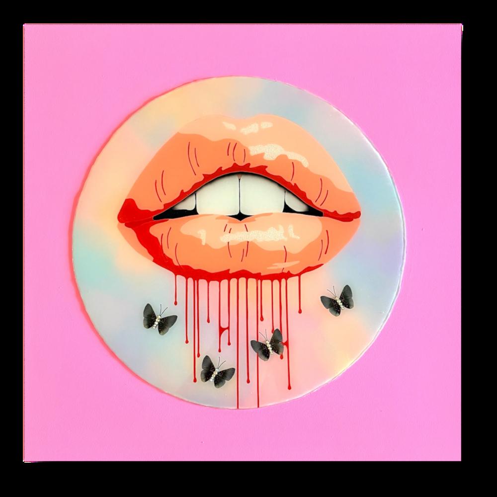 Desire by Stephanie Hansen | Acrylic, resin, glitter, preserved butterflies & austrian crystal on Cradled hardboard | Art Box Gallery | St. Augustine, FL