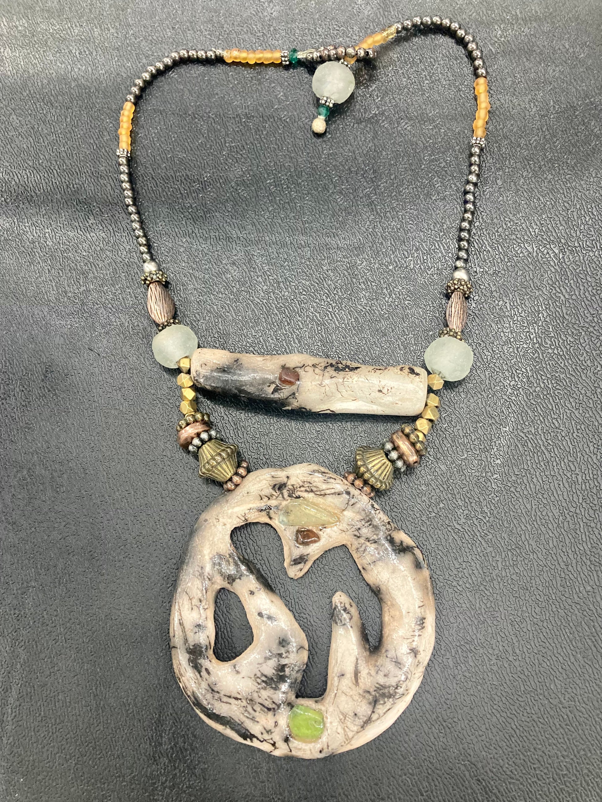 Art Box Gallery Raku Horsehair Circle Bird Karen Bullard Karen Bullard Necklace Pottery Wearables