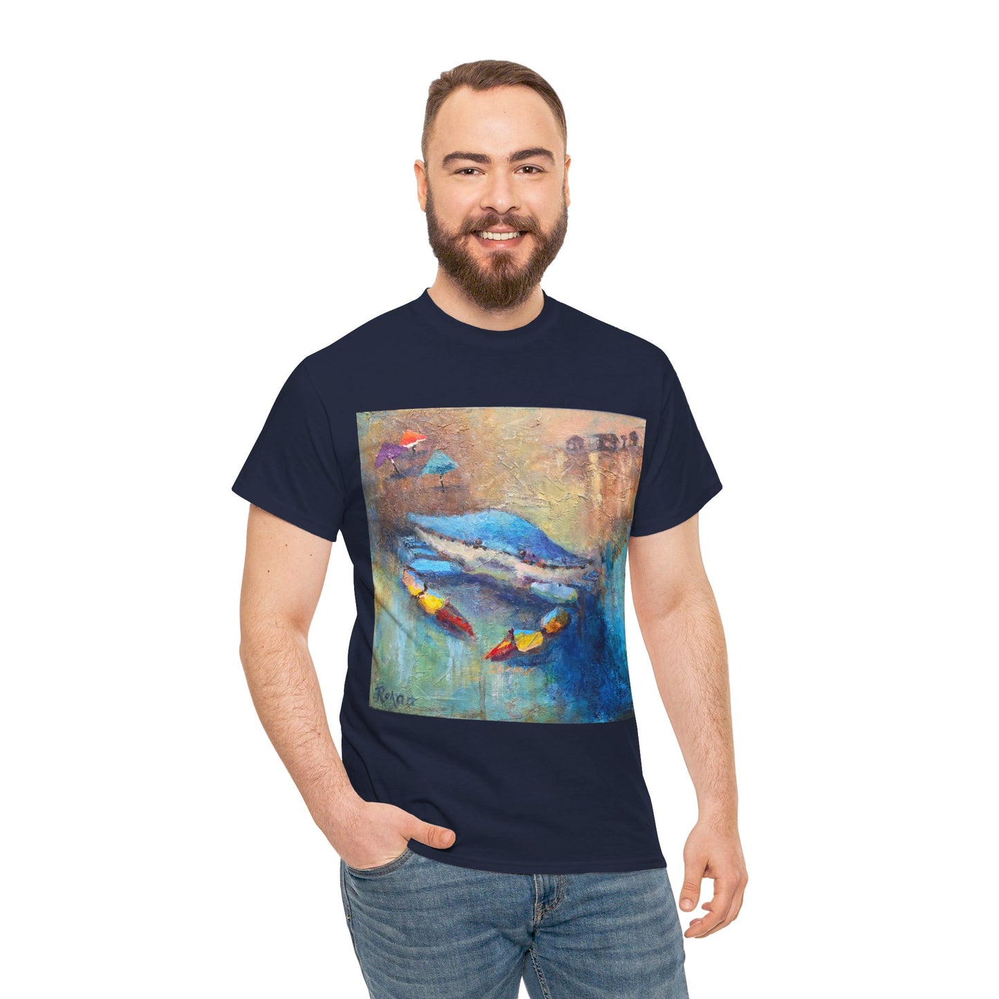 "Blue Crab" Artistry in Threads Series T-Shirt | August 2024 Collection - Printify - Art Box Gallery