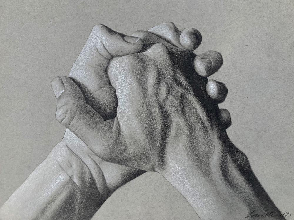 Hands 1 by Luke Cote | Charcoal on 100% Recycled Acid-Free Heavyweight Toned Paper | Art Box Gallery | St. Augustine, FL