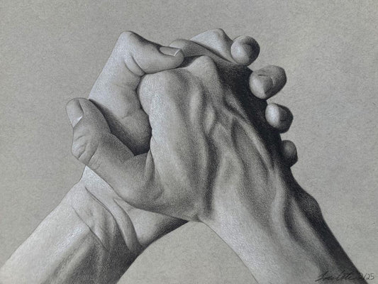 Hands 1 by Luke Cote | Charcoal on 100% Recycled Acid-Free Heavyweight Toned Paper | Art Box Gallery | St. Augustine, FL