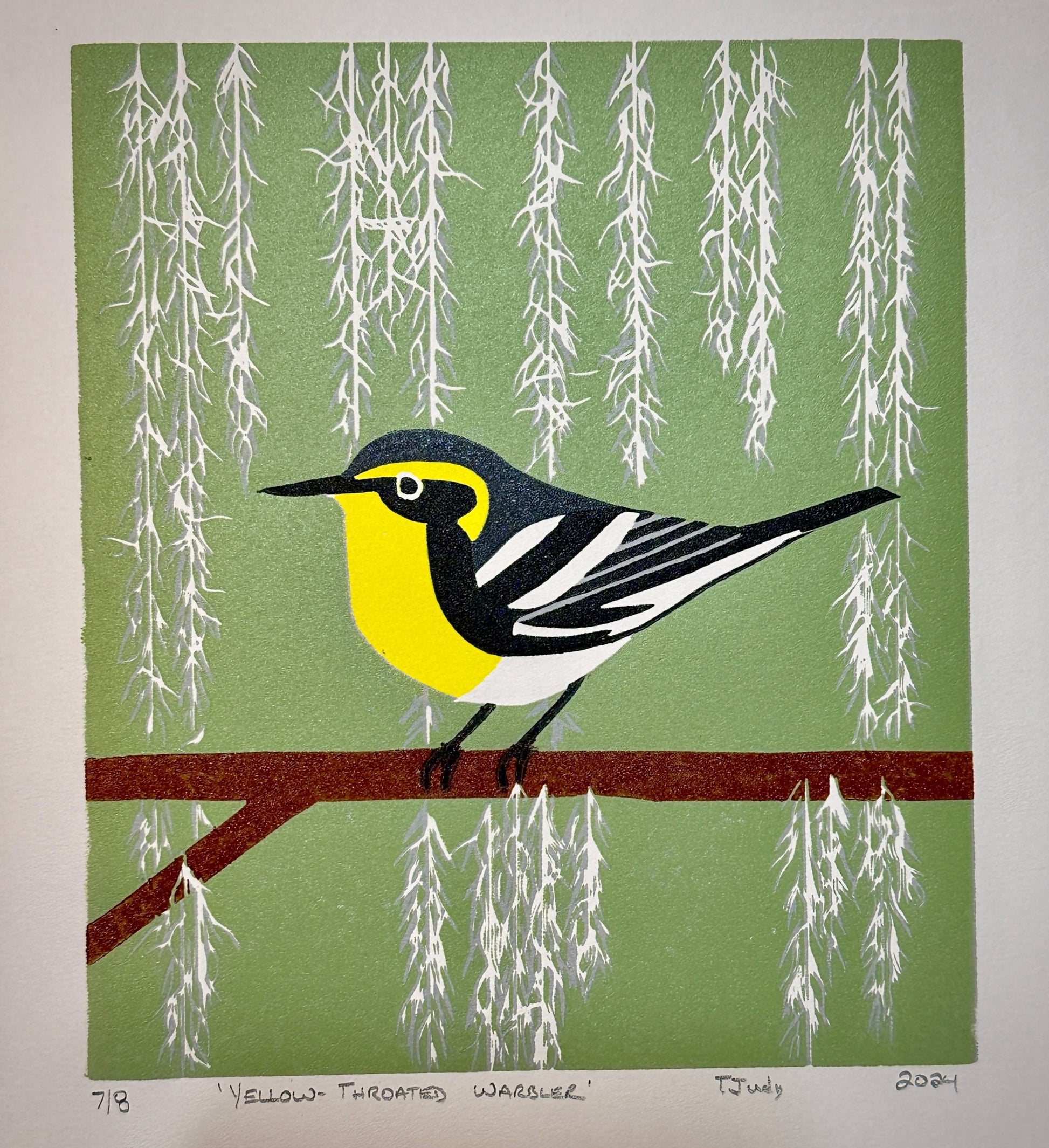 Art Box Gallery Yellow-throated Warbler Ted Judy Linocut Print Ted Judy