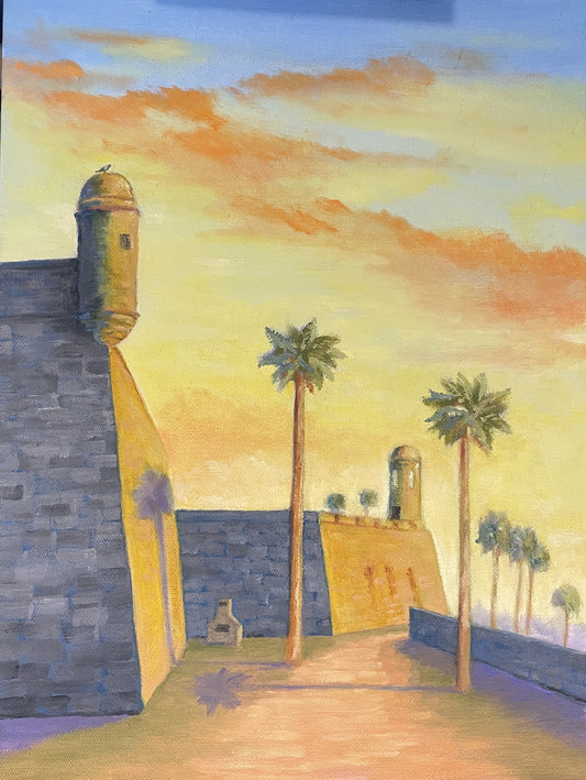 Art Box Gallery Sunrise at the Castillo Roy Willis Oil Roy Willis