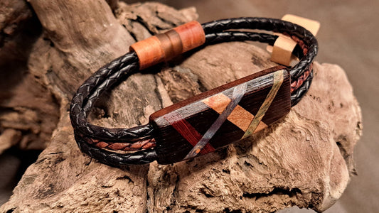 Abstract Wood & Leather Bracelet - Norm LeBlanc - Art Box Gallery