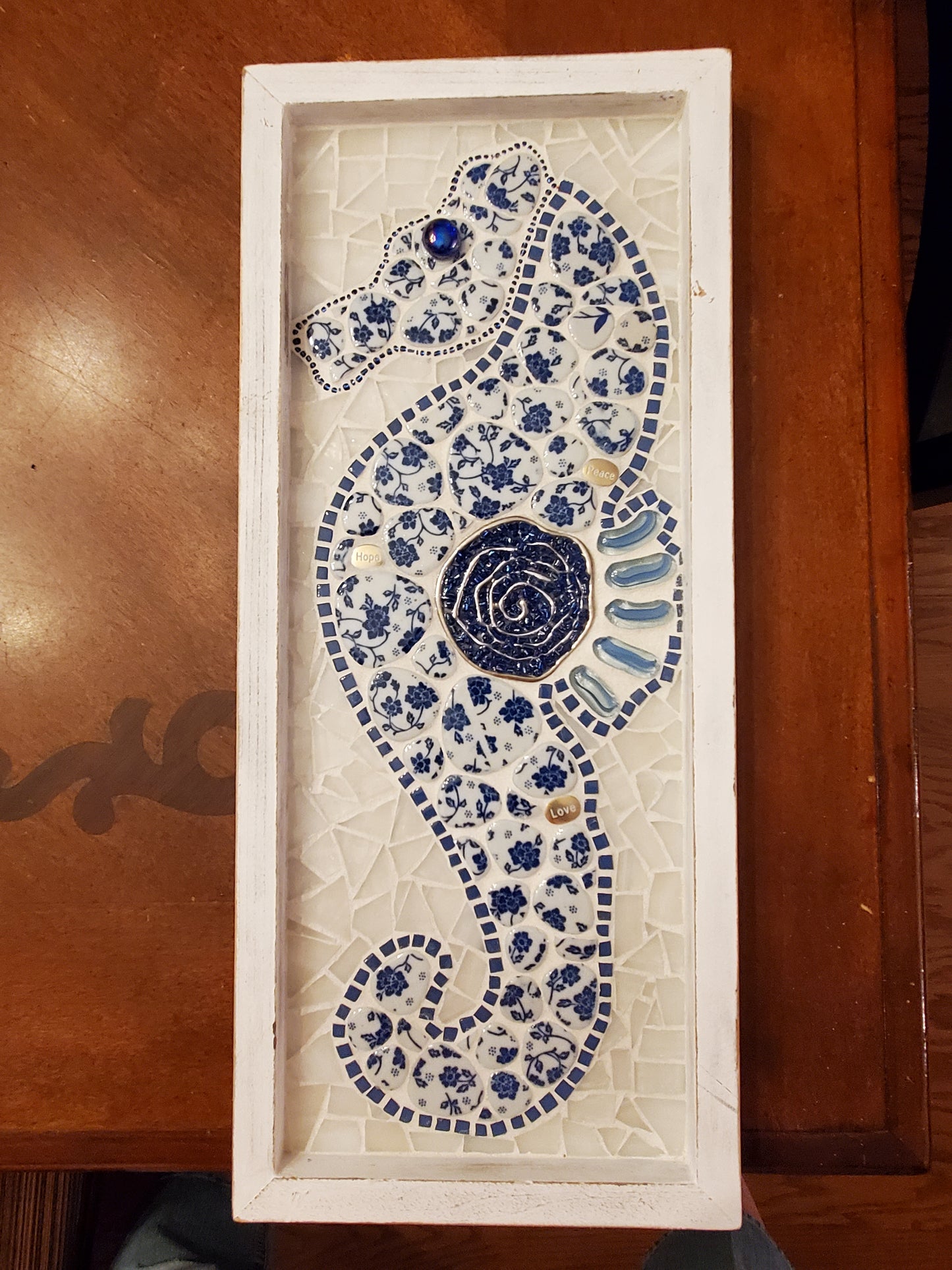 Art Box Gallery Seahorse with Ceramic Medallions Susan Pilgrim Glass Mosaic Susan Pilgrim