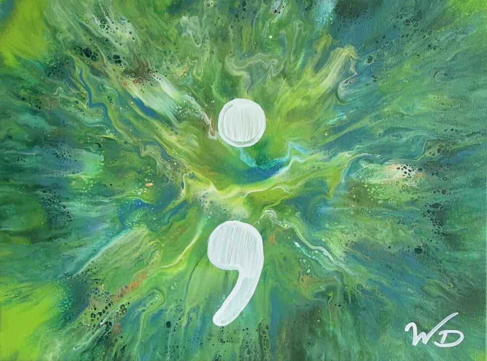Semicolon (Green) by Wendy Delfosse | Fluid Acrylic on Canvas | Art Box Gallery | St. Augustine, FL