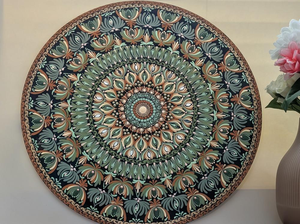Emerald Serenity Dot Mandala Art by Subashree Sivaprakasam | Dot Mandala on MDF Wood | Art Box Gallery | St. Augustine, FL