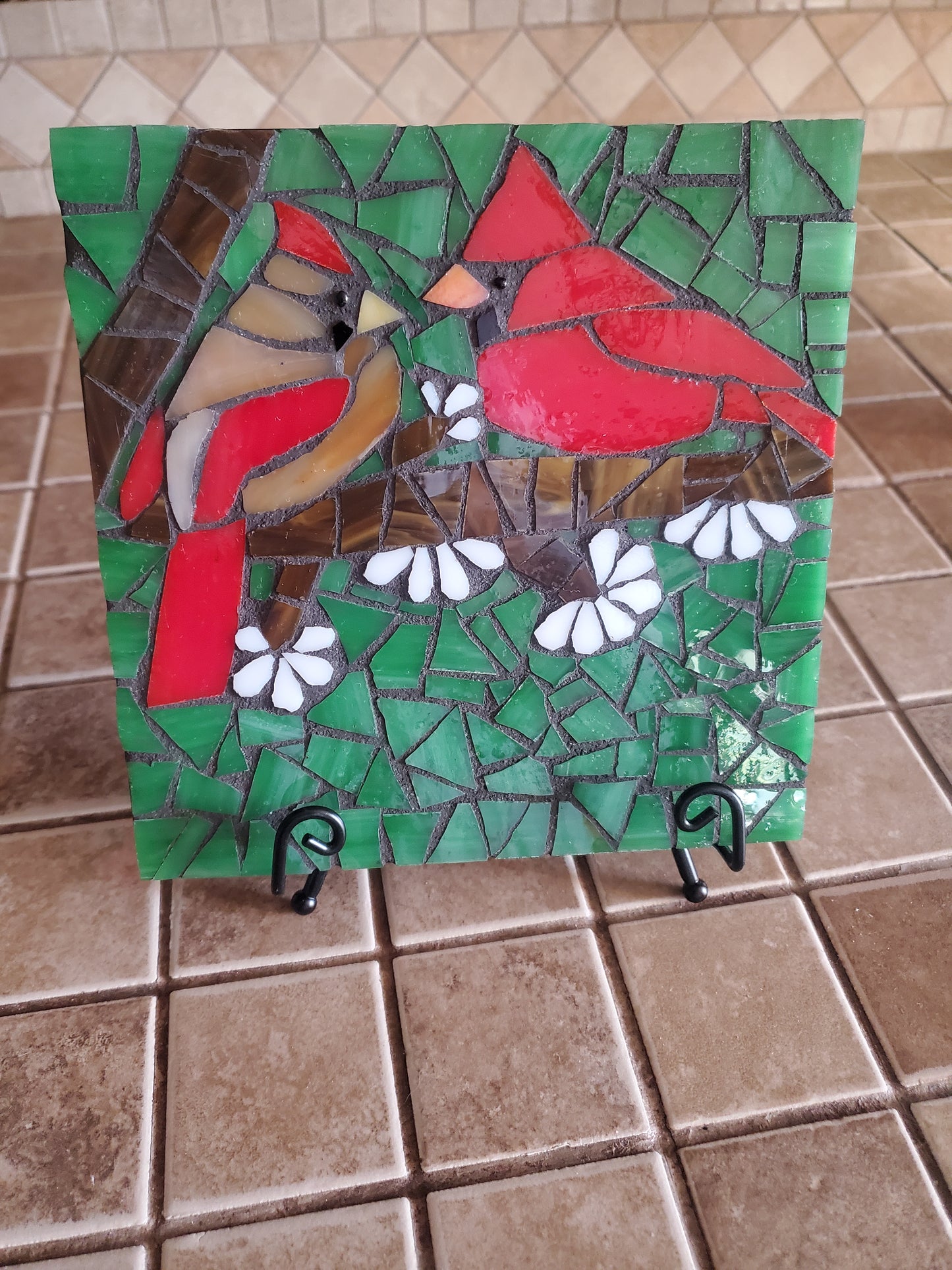 Art Box Gallery Redbird pair Susan Pilgrim Glass Mosaic Susan Pilgrim