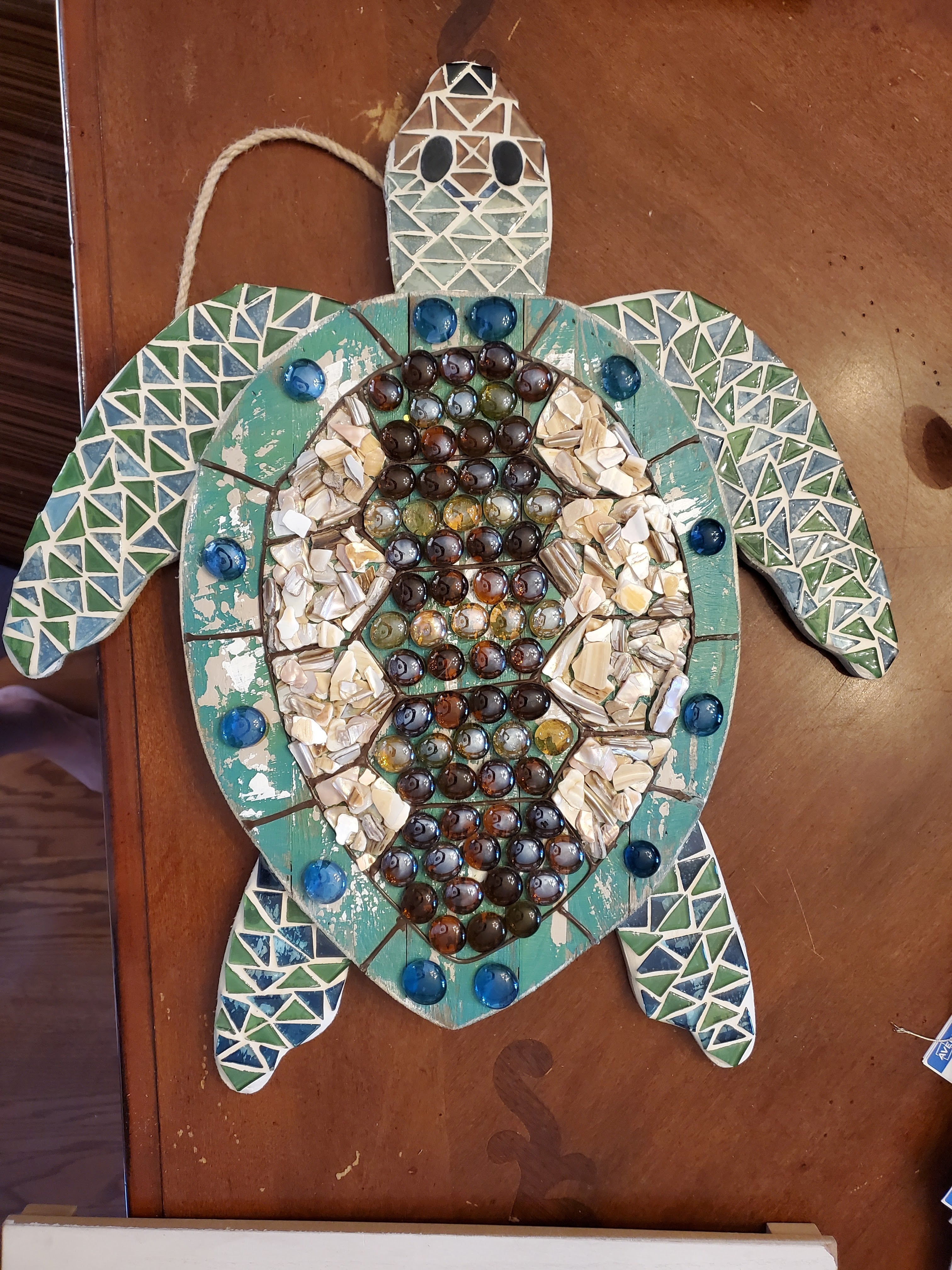 Large Turtle Cutout with Rope Hanging – Art Box Gallery